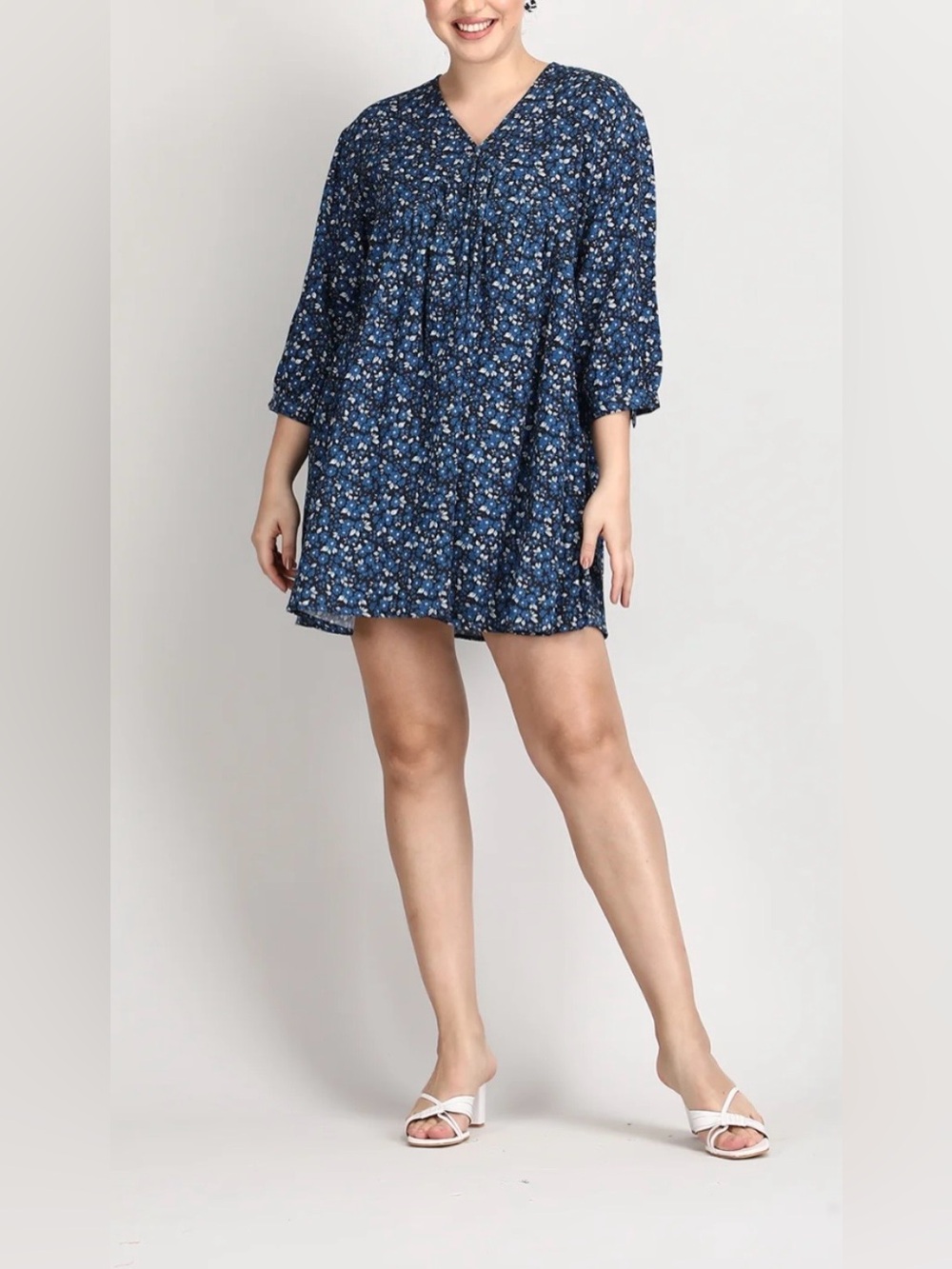 Navy Floral V-Neck Tiered Mini Dress